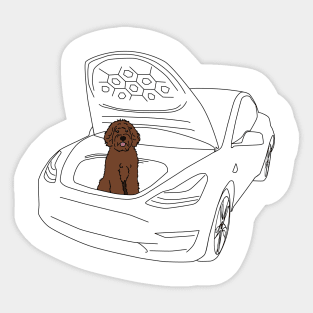 Labradoodle in a Tesla Model 3 Frunk Sticker